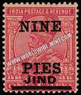 1922 Jind K.G. V  - Rose-Carmine 9p and 1a. SG: 79, £ 1.25 MNH