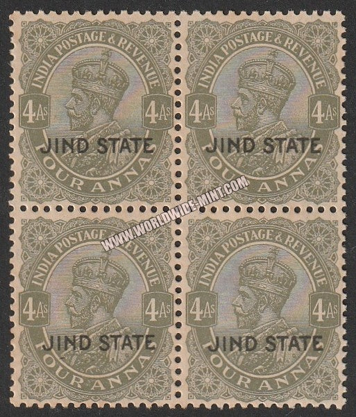 1928 Jind K.G. V  - Sage Green 4a SG: 94, £ 44.00 Block of 4 MNH