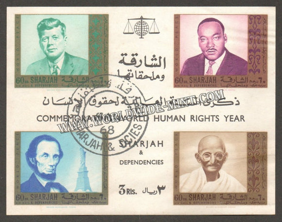 1969 Sharjah Gandhi Commemorating World Human Right Year Imperf Miniature Sheet #Gan486
