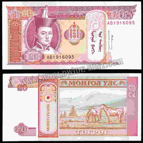 Mongolia 20 Togrog UNC Mild Stains Currency Note #CN1