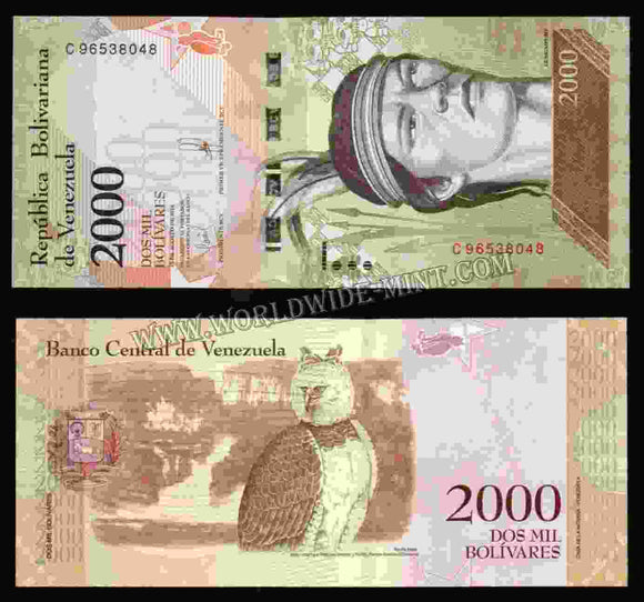 Venezuela 2000 Bolívares 2016 UNC Currency Note N#205362