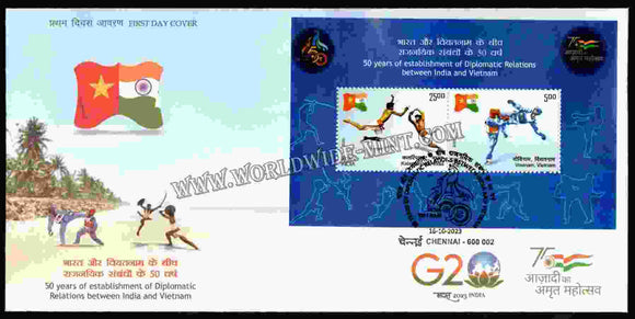 2023 INDIA 50 years of establishment of Diplomatic Relations between India and Vietnam Joint Issue Miniature Sheet FDC