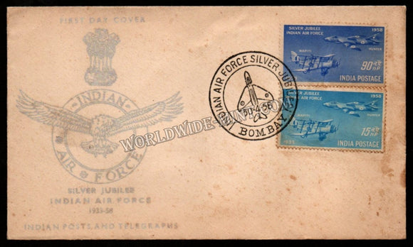 1958 India silver jubilee of IAF 2v FDC