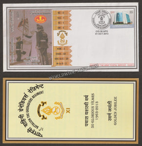 2013 INDIA 11TH BATTALION THE GRENADIERS REGIMENT GOLDEN JUBILEE APS COVER (01.10.2013)
