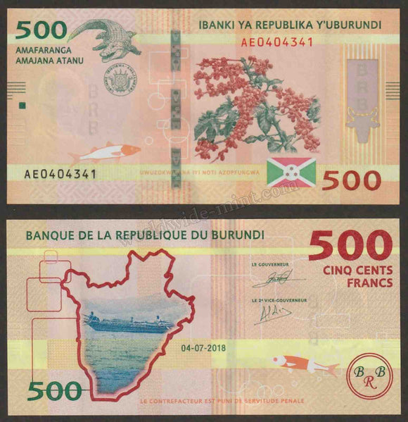 BURUNDI 2018 - 500 FRANCS UNC Currency Note