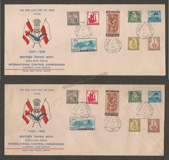 1968 India International Control Commission - Cambodia, Laos & Vietnam 742 & 744 FPO 8v APS Cover (02.10.1968) SET OF 2 WITH BOCHURE