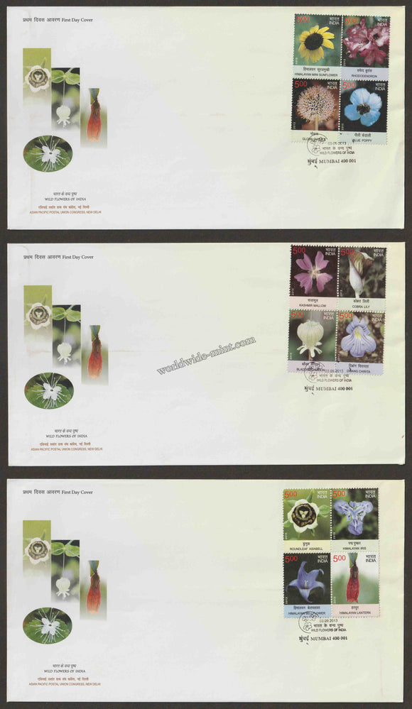 2013 Wild Flowers of India Block setenant set of 3 FDC