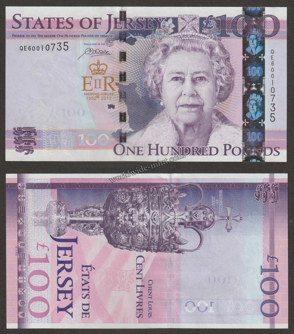JERSEY 2010 - 100 POUNDS UNC CURRENCY NOTE - DIAMOND JUBLIEE COMMEMMORATIVE NOTE