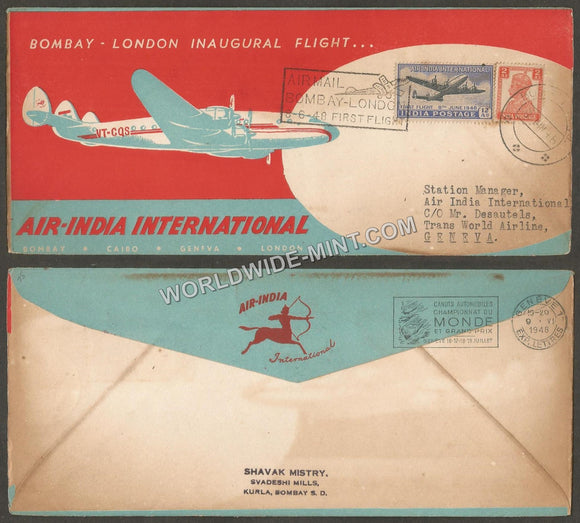 1948 Air India Bombay - London First Flight Cover #FFCB10