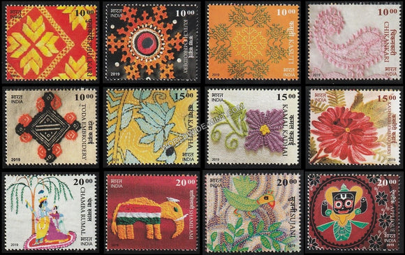 2019 Embroideries of India-Set of 12 MNH