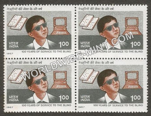 1987 100 years of Service to the Blind - Blind Boy Block of 4 MNH