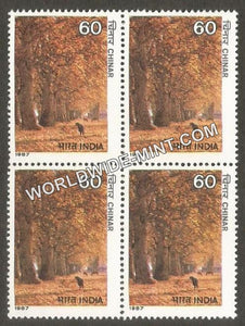 1987 Indian Trees-Chinar Block of 4 MNH