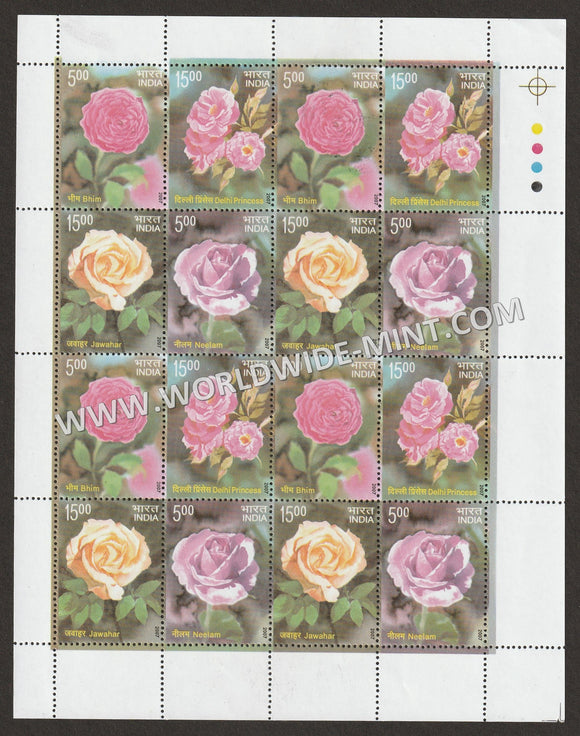 2007 INDIA Fragrant Roses 4 rows Setenant Full Sheet MNH
