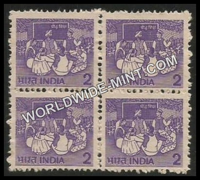 INDIA Adult Education (Litho) 6th Series (2) Definitive Block of 4 MNH