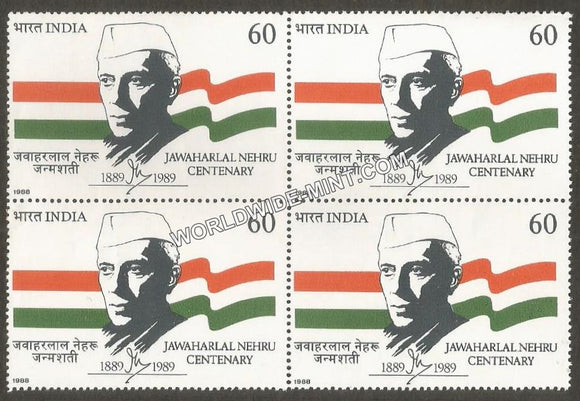 1988 Jawaharlal Nehru Centenary-60 Paise Block of 4 MNH