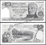 ARGENTINA 50 PESO 1977-1978 (b.2 Series B, C With colored threads in paper) UNC CURRENCY NOTE N#203705