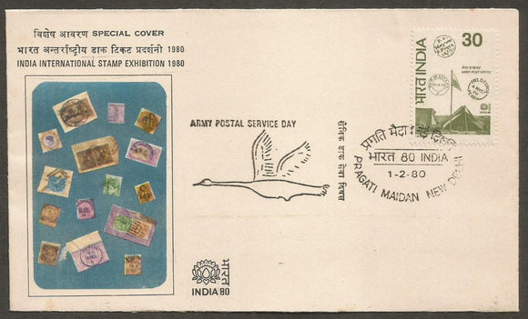 India International Stamp Exhibition 1980 - Army Postal Service Day Special Cover #DL11