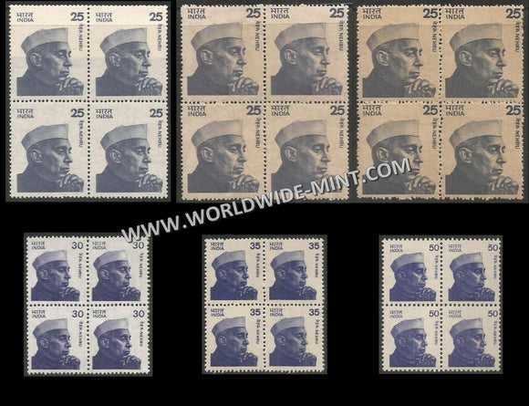 INDIA Nehru Definitive Series - Block of 4 Complete set of 6v MNH