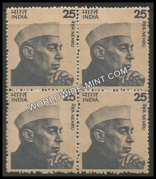 INDIA Nehru - Medium Portrait Base - 23mm  (25) Definitive Block of 4 MNH