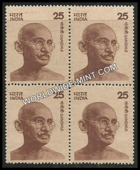 INDIA Gandhi - Large Portrait  (25) Definitive Block of 4 MNH