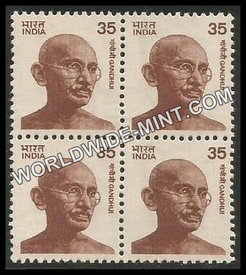 INDIA Gandhi - Small Portrait  (35) Definitive Block of 4 MNH