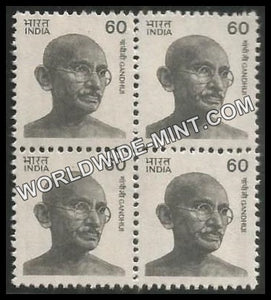 INDIA Gandhi - Small Portrait  (60) Definitive Block of 4 MNH