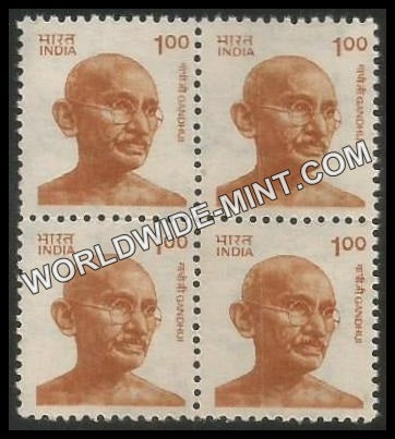 INDIA Gandhi - Small Portrait  (1 00) Definitive Block of 4 MNH