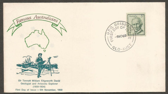 1968 Australia Sir Tannatt william Edgeworth David Geologist And Antarctic Explorer FDC #FC144