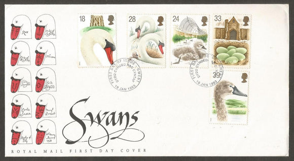 1993 Great Britain Swans FDC #FB158