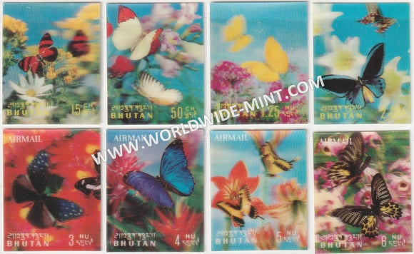 1968 Bhutan Butterfly 3D (Plastic Surface) complete set of 8 MNH Super Condition