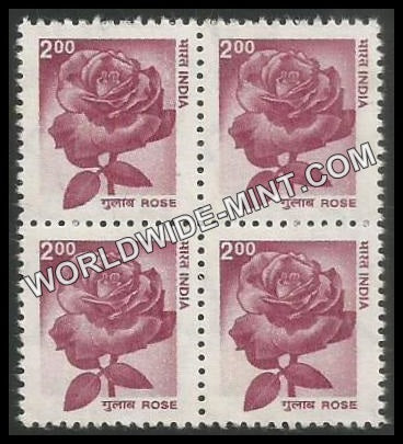 INDIA Rose 9th Series (2 00) Definitive Block of 4 MNH