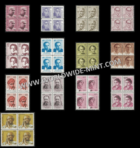 INDIA 10th Definitive Series - Block of 4 Complete set of 13v MNH