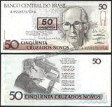 BRAZIL 50 Cruzeiros - 1990 P#223 UNC BANK NOTE N#202120