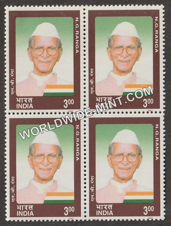 2001 Personality Series Socio-Political Development-N G Ranga Block of 4 MNH