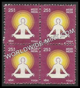 INDIA Yoga 11th Series (25) Definitive Block of 4 MNH