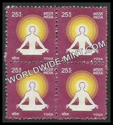 INDIA Yoga 11th Series (25) Definitive Block of 4 MNH