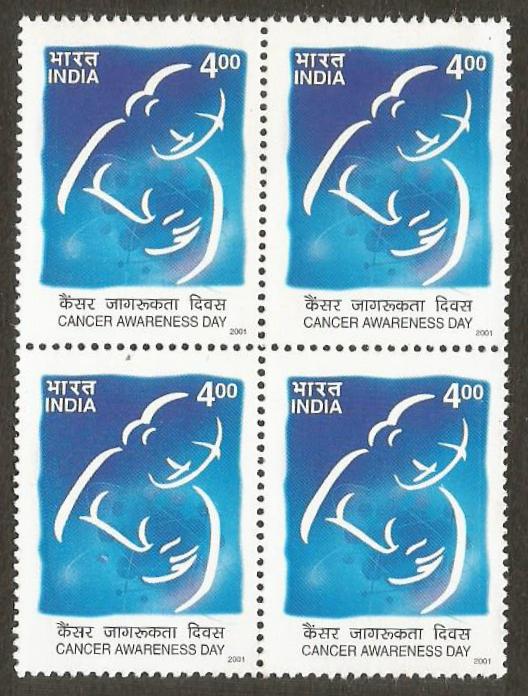 2001 Cancer Awarness Day Block of 4 MNH
