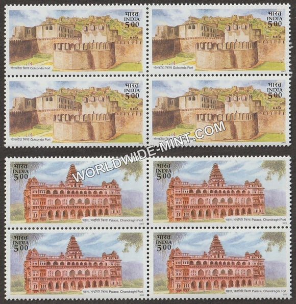 2002 Forts of Andhra Pradesh-Set of 2 Block of 4 MNH