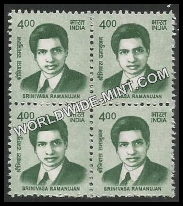 INDIA Srinivasa Ramanujan 11th Series (4 00 ) Definitive Block of 4 MNH