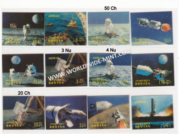1969 Bhutan First Manned Moon Landing by Apollo 11 3D (Plastic Surface) complete set of 12 MNH Super Condition