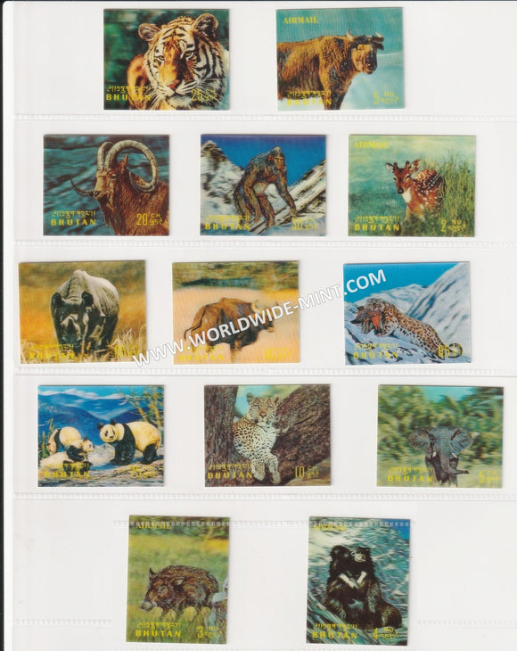 1970 Bhutan Wildlife Animals - 3D (Plastic Surface) complete set of 13 MNH Super Condition