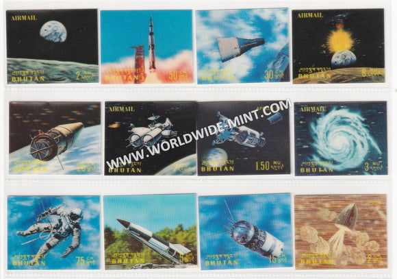 1970 Bhutan Conquest of Space  - 3D (Plastic Surface) complete set of 12 MNH Super Condition