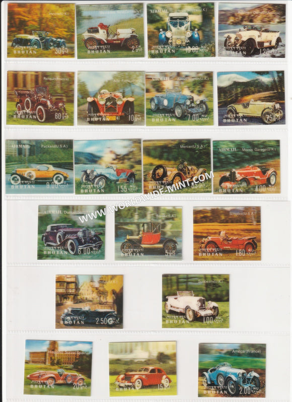 1971 Bhutan Classical Cars - 3D (Plastic Surface) complete set of 20 MNH Super Condition