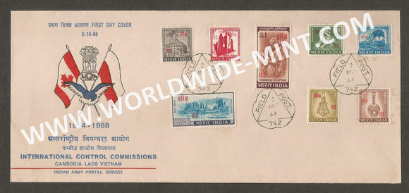 1968 India International Control Commission - Cambodia, Laos & Vietnam FPO 742 8v APS Cover (02.10.1968)