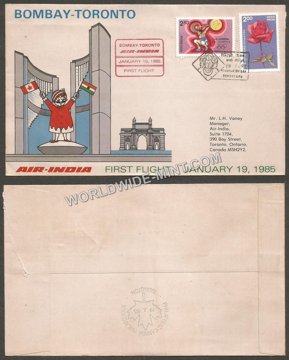 1985 Air India Bombay - Toronto First Flight Cover #FFCA20