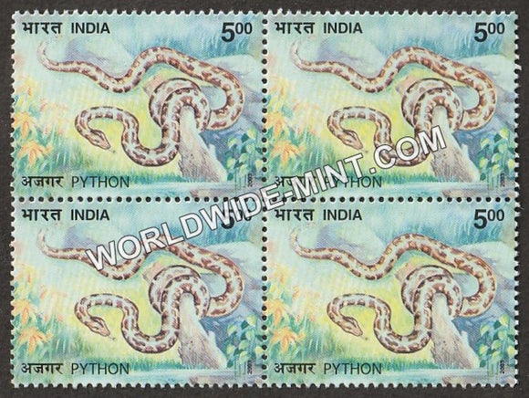 2003 Nature India-Snakes-Python Block of 4 MNH