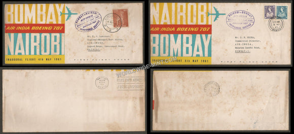 1961 Air India Bombay - Nairobi Set of 2 First Flight Cover #FFCB24
