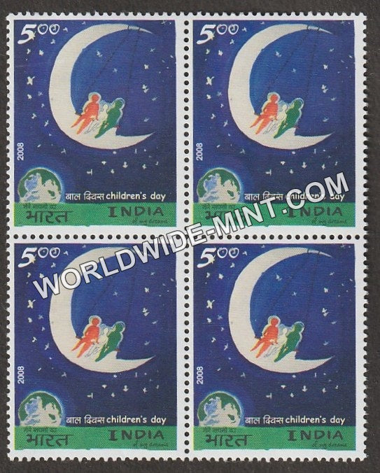 2008 Children's Day-India on Moon Block of 4 MNH