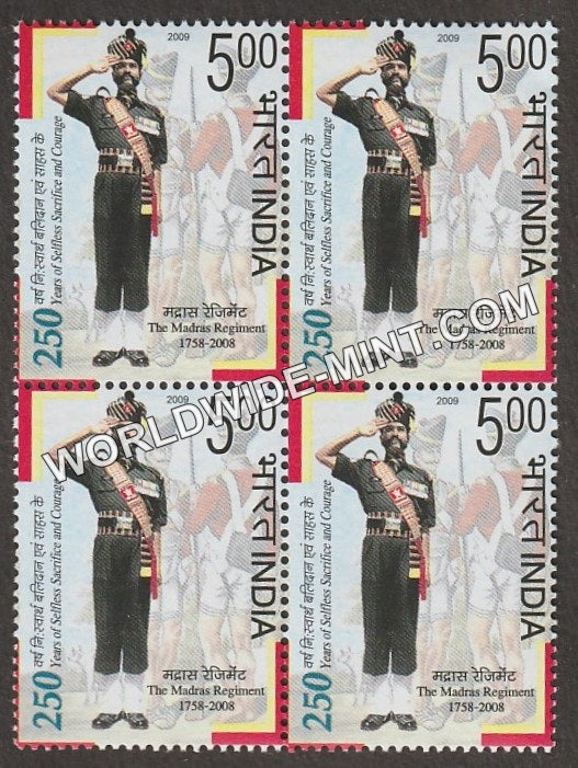 2009 250 Years of Selfless Sacrifice and Courage Madras Regiment 1758-2008 Block of 4 MNH