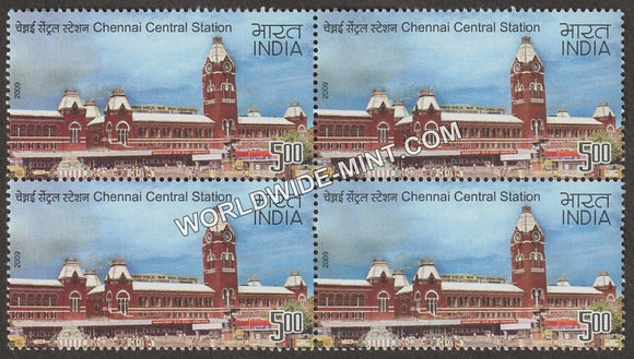 2009 Heritage Railway Stations of India-Chennai Central Block of 4 MNH